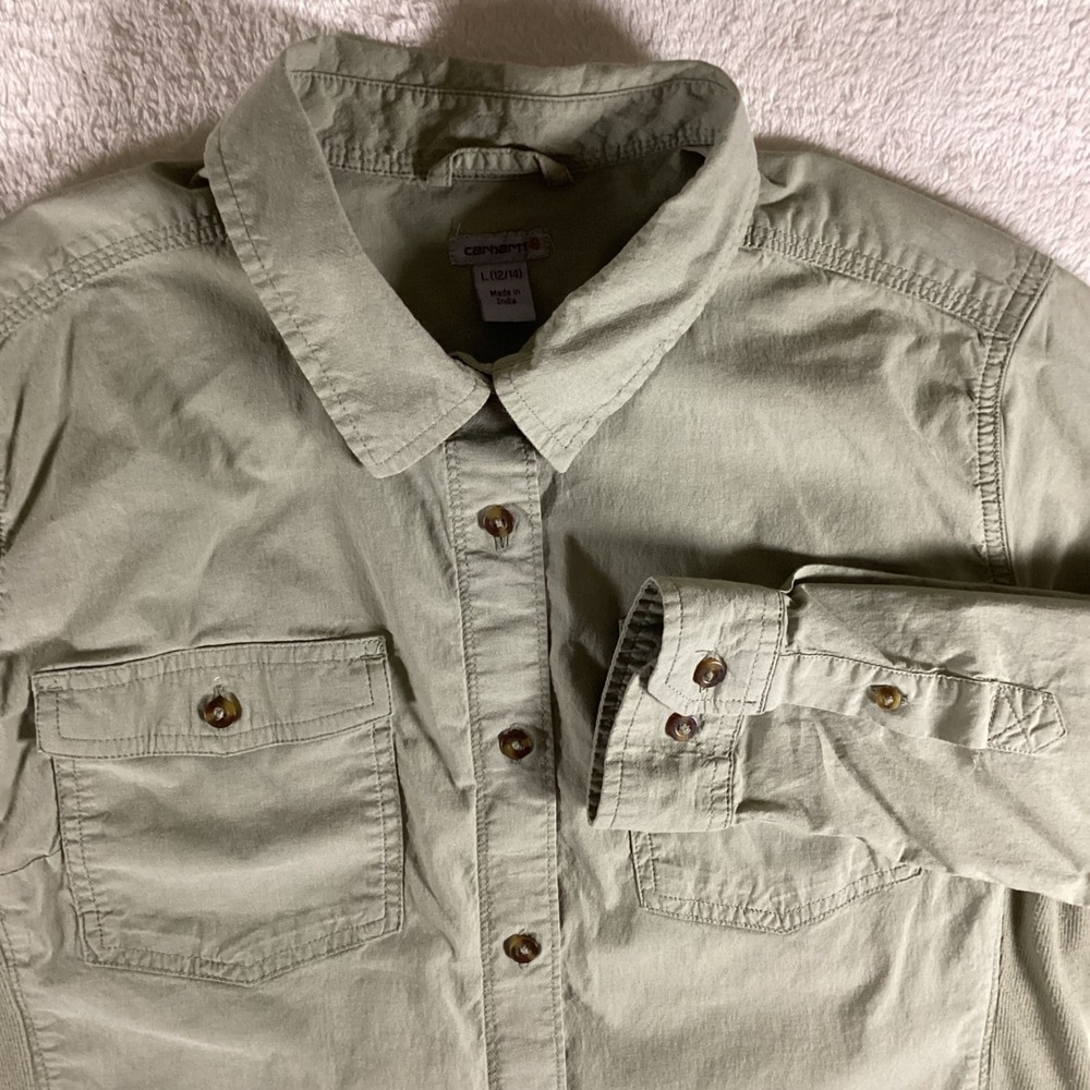 Carhartt Womens Sage Green Button Up Long Sleeve Utility Shirt 103600 L 12/14